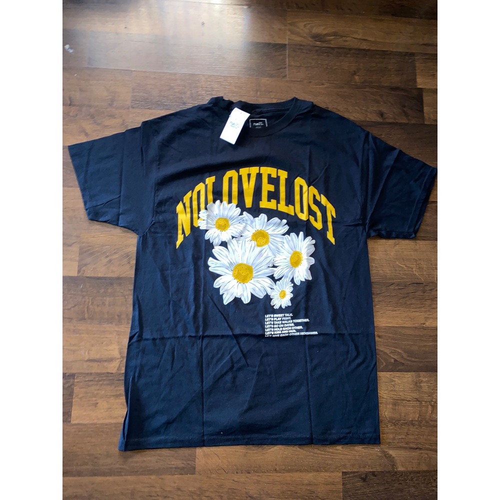 Rue21 No Love Lost Daisy Graphic T-Shirt Black Cotton Blend Women's Large NWT